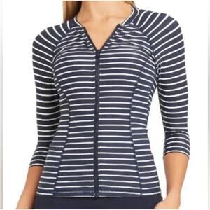 Sea Level Swim Chamarel 3/4 Sleeve Multifit Rash Vest Navy/White Womens 16 NWT